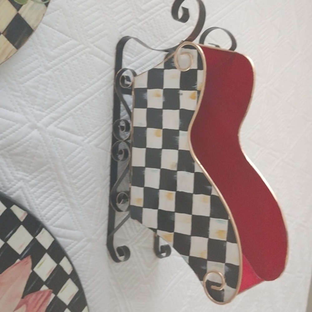 Christmas Santa Claus sleigh 15x5 in black and white checks hand-painted by me